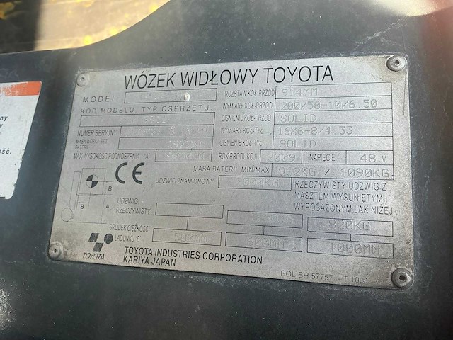 2009 toyota bfbmt20 vorkheftruck - afbeelding 7 van  18