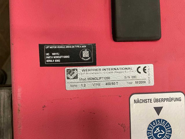 2009 werther mono lift 1200 hefbrug - afbeelding 10 van  11