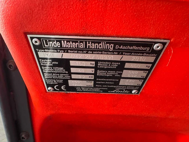 2010 - linde - p60-6z - takelwagens - afbeelding 4 van  13