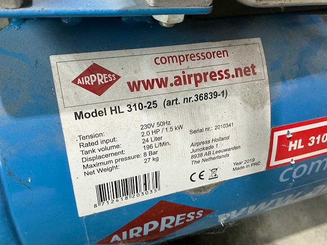 2010 airpress hl 310-25 luchtcompressor - afbeelding 7 van  7