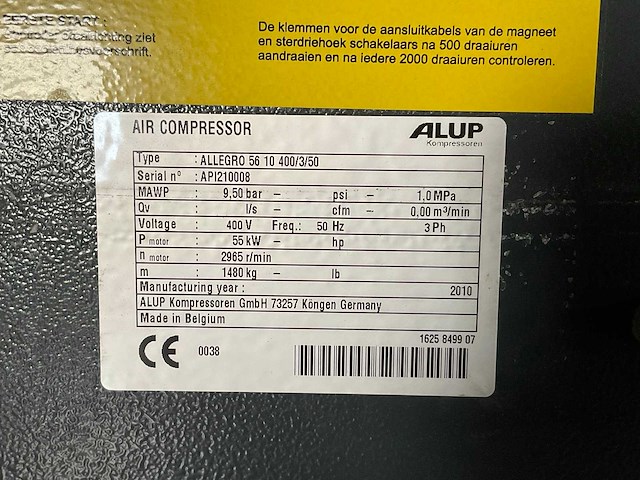 2010 alup allegro 56 10 400/3/50 schroefcompressor - afbeelding 7 van  7