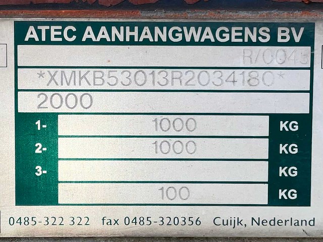 2010 atec eb2 2-1 dubbelas huifaanhangwagen - afbeelding 8 van  16