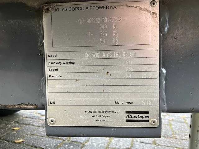 2010 atlas copco xas5700 mobiele compressorkar - afbeelding 7 van  14
