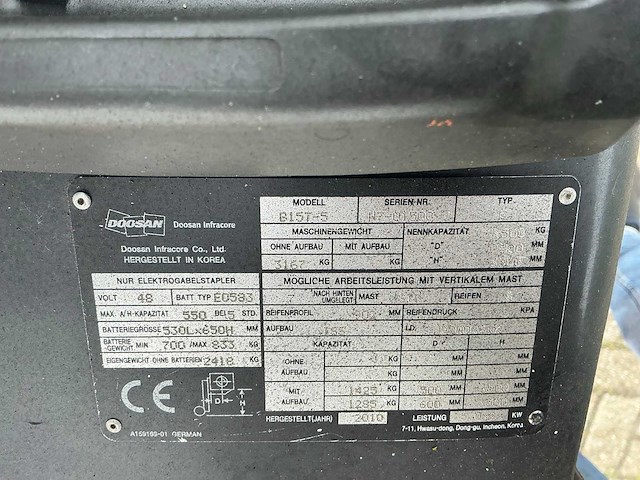 2010 doosan b15t-5 vorkheftruck - afbeelding 9 van  17