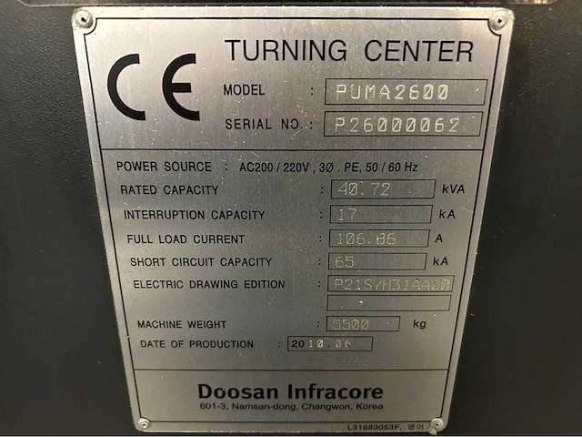 2010 doosan puma 2600 cnc-draaibank - afbeelding 15 van  22