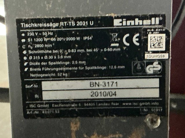 2010 einhell rt-ts 2031 u zaagtafel - afbeelding 4 van  4