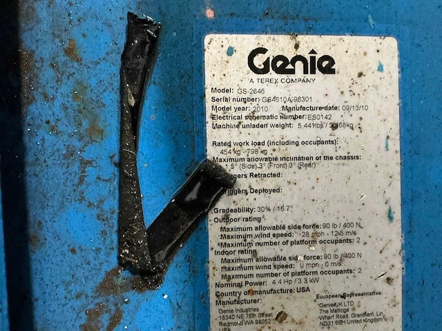2010 genie gs-2546 hoogwerker. - afbeelding 10 van  19