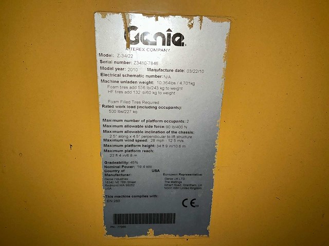 2010 genie z-34/22 hoogwerker 4x4 - afbeelding 11 van  20