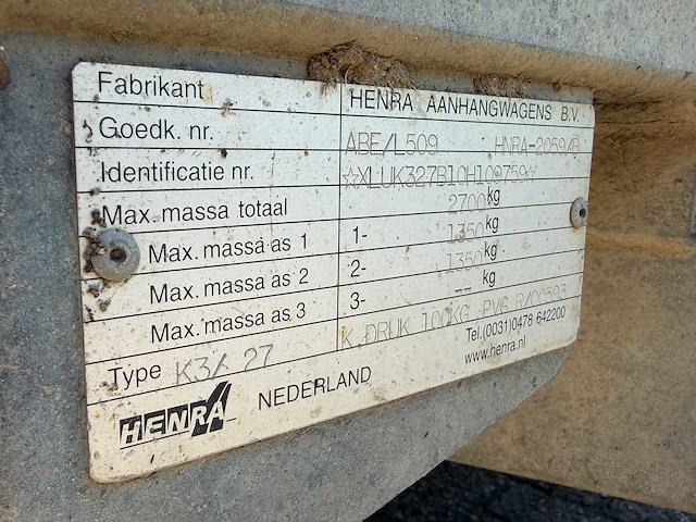 2010 henra k3/27 3-zijdige kipper aanhangwagen - afbeelding 5 van  13
