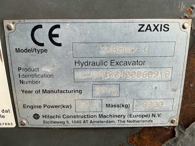 2010 hitachi zx85us-3 rupsgraafmachine met hydraulische cw30-snelwissel en kantelbak - afbeelding 25 van  48