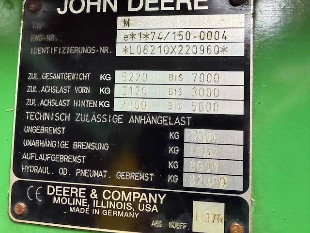 2010 john deere 6210 pq vierwielaangedreven landbouwtractor - afbeelding 10 van  18