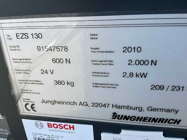2010 jungheinrich ezs130 trekker - afbeelding 5 van  13