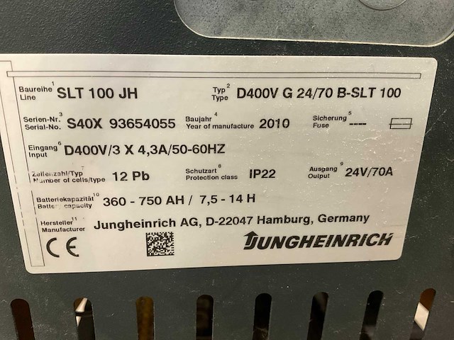 2010 jungheinrich slt100 acculader - afbeelding 1 van  6