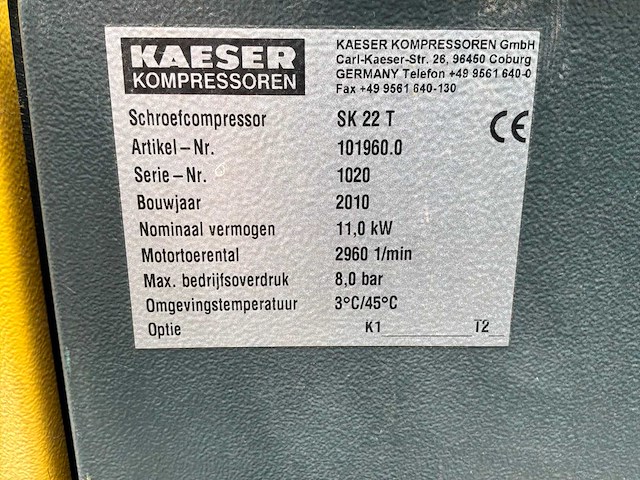 2010 kaeser sk 22 t schroefcompressor - afbeelding 3 van  3