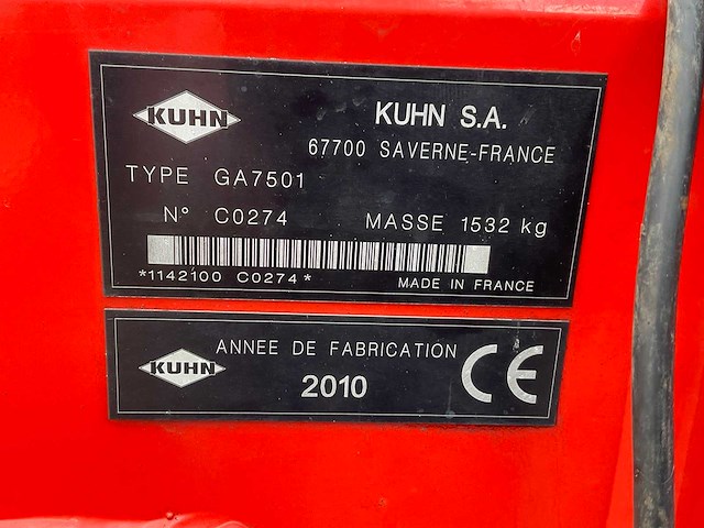 2010 kuhn ga 7501 grashark - afbeelding 4 van  12