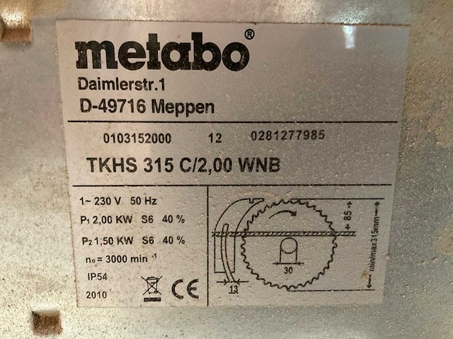 2010 metabo tkhs315 tafelcirkelzaagmachine - afbeelding 8 van  8