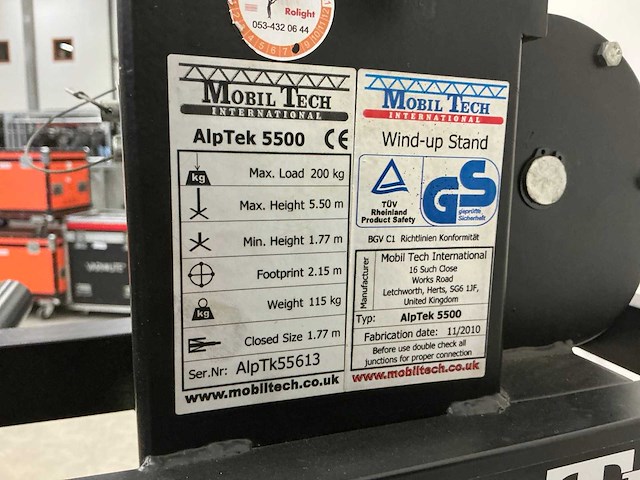 2010 mobiltech alptech 5500 materiaallift 5.5m 200kg - afbeelding 9 van  9