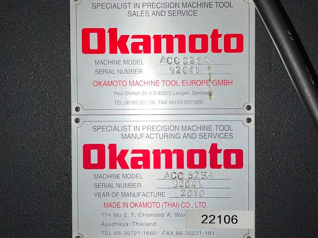 2010 okamoto acc52sa vlakslijpmachine - afbeelding 18 van  27