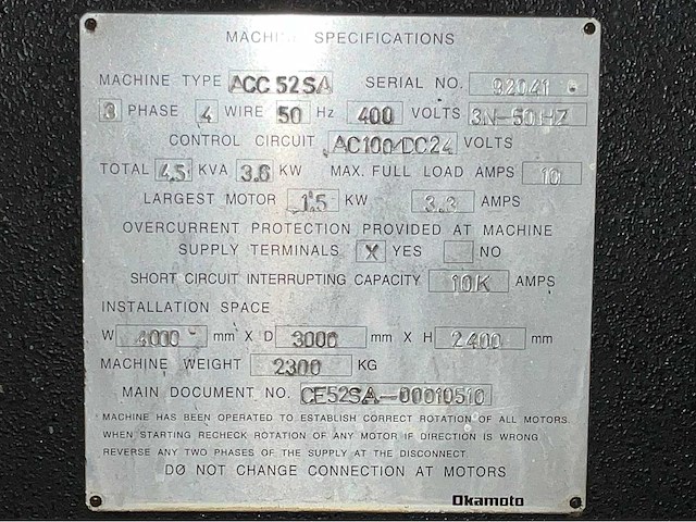 2010 okamoto acc52sa vlakslijpmachine - afbeelding 20 van  27