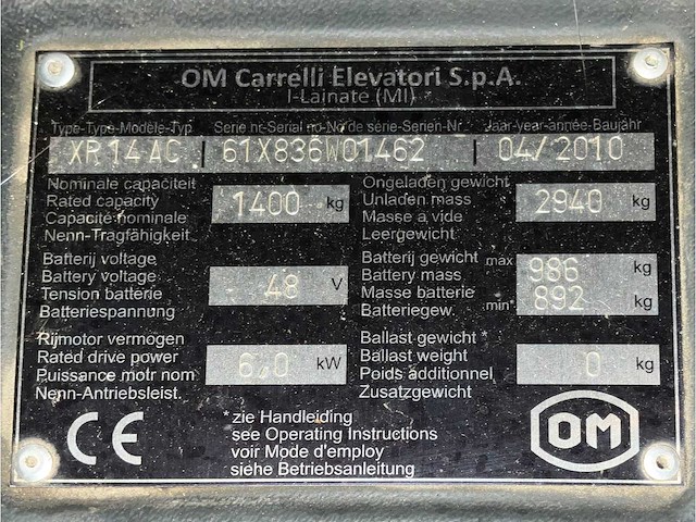 2010 om xr14ac reach truck - afbeelding 13 van  20