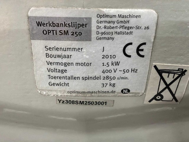 2010 optimum opti sm 250 werkbankslijpmachine - afbeelding 7 van  7