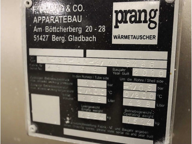 2010 prang/alco wt-36-50-2/zn 6466 rvs warmtewisselaar/ vacuüm unit - afbeelding 7 van  8