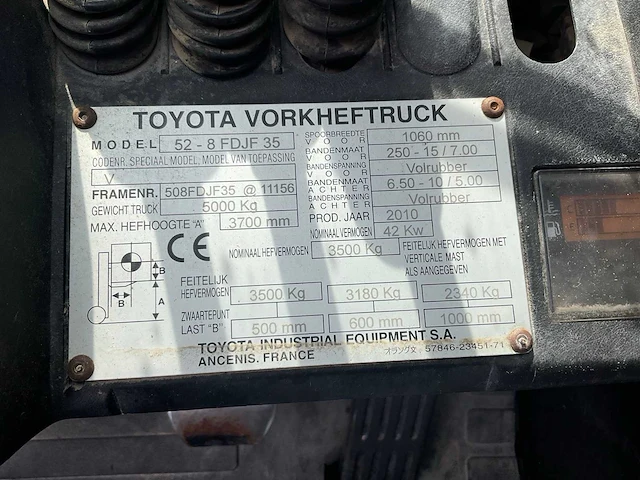 2010 toyota 52 - 8 fdjf 35 vorkheftruck - afbeelding 10 van  18
