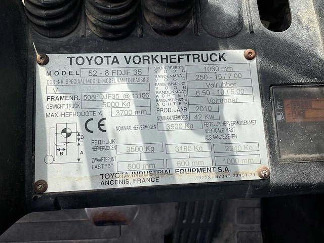 2010 toyota 52 - 8 fdjf 35 vorkheftruck - afbeelding 2 van  18