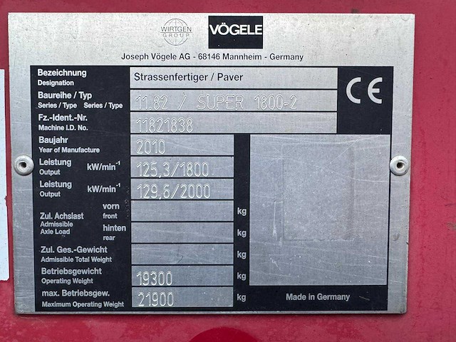 2010 vogele super 1800-2 asfalteermachine - afbeelding 17 van  22