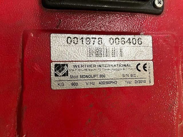 2010 werther international monolift 800 elektrische pallet/materiaalhefmachine - afbeelding 8 van  8