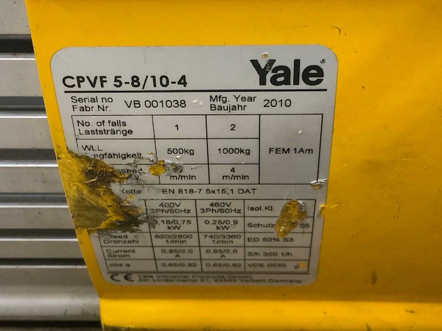 2010 yale cpvf 5-8/ 10-4 elektrische kettingtakel (2x) - afbeelding 5 van  6