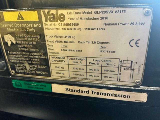 2010 yale glp20svx vorkheftruck - afbeelding 7 van  15