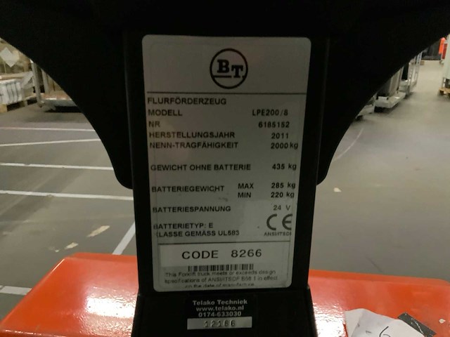 2011 - bt - lpe200/8 - elektrische palletwagen - afbeelding 7 van  8