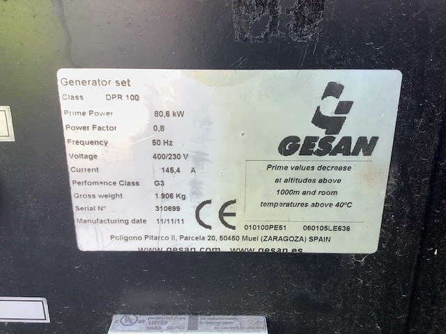 2011 - gesan - dpr 100 - stroomgenerator - afbeelding 14 van  20