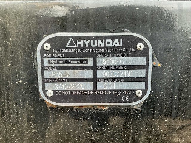 2011 - hyundai - robex - r55-7 - rupsgraafmachine - afbeelding 7 van  15