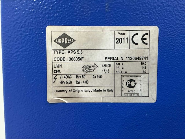 2011 airpress aps 5.5 schroefcompressor - afbeelding 4 van  12