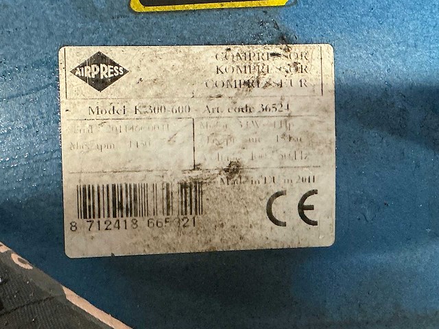 2011 airpress k300-600 luchtcompressor - afbeelding 12 van  12