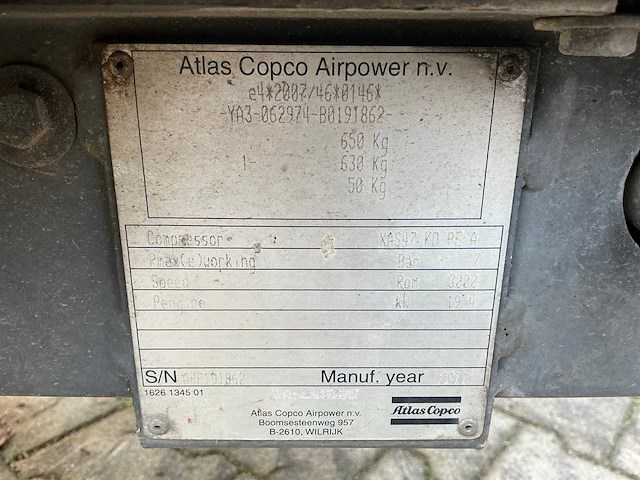 2011 atlas copco xas47 kd compressor aanhangwagen - afbeelding 16 van  23
