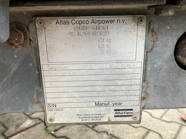 2011 atlas copco xas47 kd compressor aanhangwagen - afbeelding 18 van  25