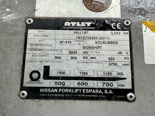 2011 atlet 1n1l18t vorkheftruck - afbeelding 10 van  21