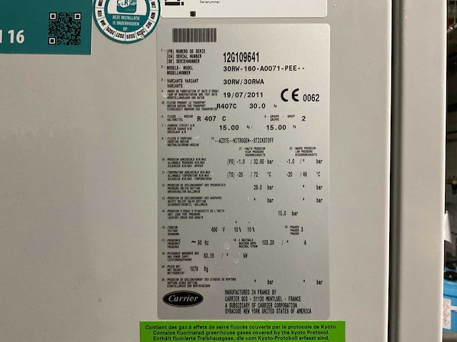 2011 carrier 30rw-160-a0071-pee koelinstallatie - afbeelding 9 van  27
