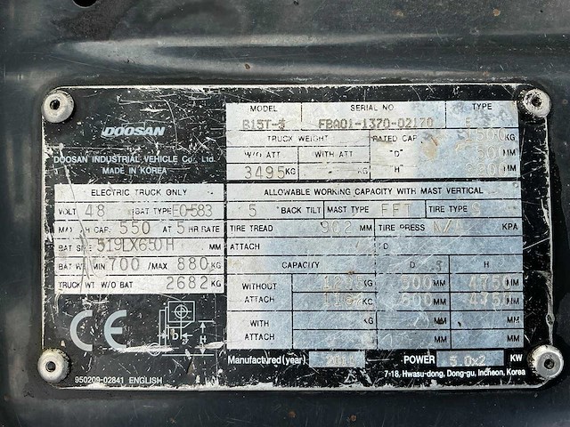 2011 doosan b15t-3 vorkheftruck defect - afbeelding 21 van  28