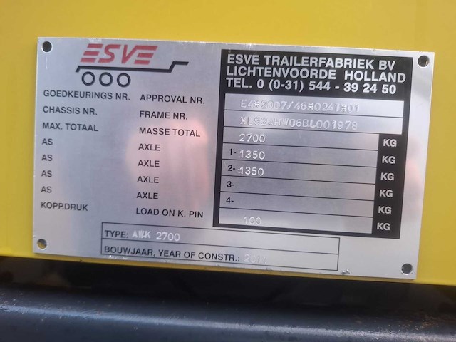 2011 esve nido stratos b11l-18 awcxn-350 awk 2700 aanhangwagen - afbeelding 19 van  19