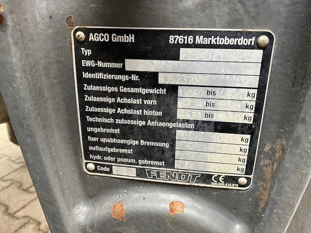 2011 fendt 826 vario vierwielaangedreven landbouwtractor - afbeelding 54 van  54