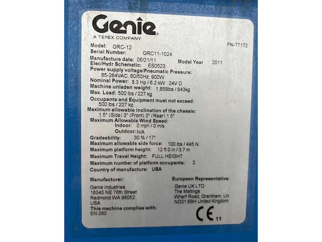 2011 genie grc12 hoogwerker - 197h - 75cm - afbeelding 8 van  8
