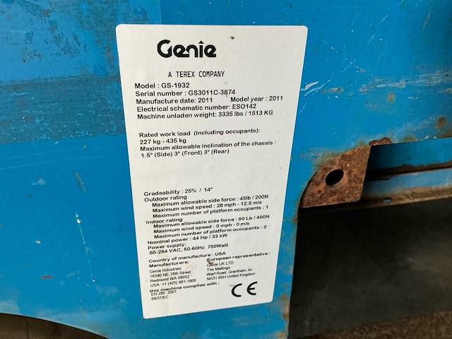 2011 genie gs-1932 hoogwerker - afbeelding 14 van  23