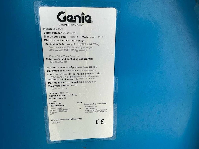 2011 genie z-34/22 ic 4x4 knikarmhoogwerker – 12,6 m werkhoogte - afbeelding 4 van  26