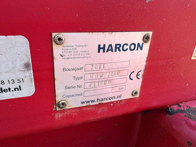 2011 harcon kow 7000 oprij aanhangwagen 7 ton lhr-06-t - afbeelding 8 van  8