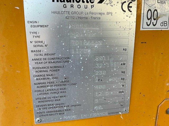 2011 haulotte h21 tx hoogwerker - afbeelding 8 van  16