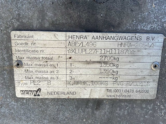 2011 henra hnra-2054/1 aanhangwagen - afbeelding 4 van  12